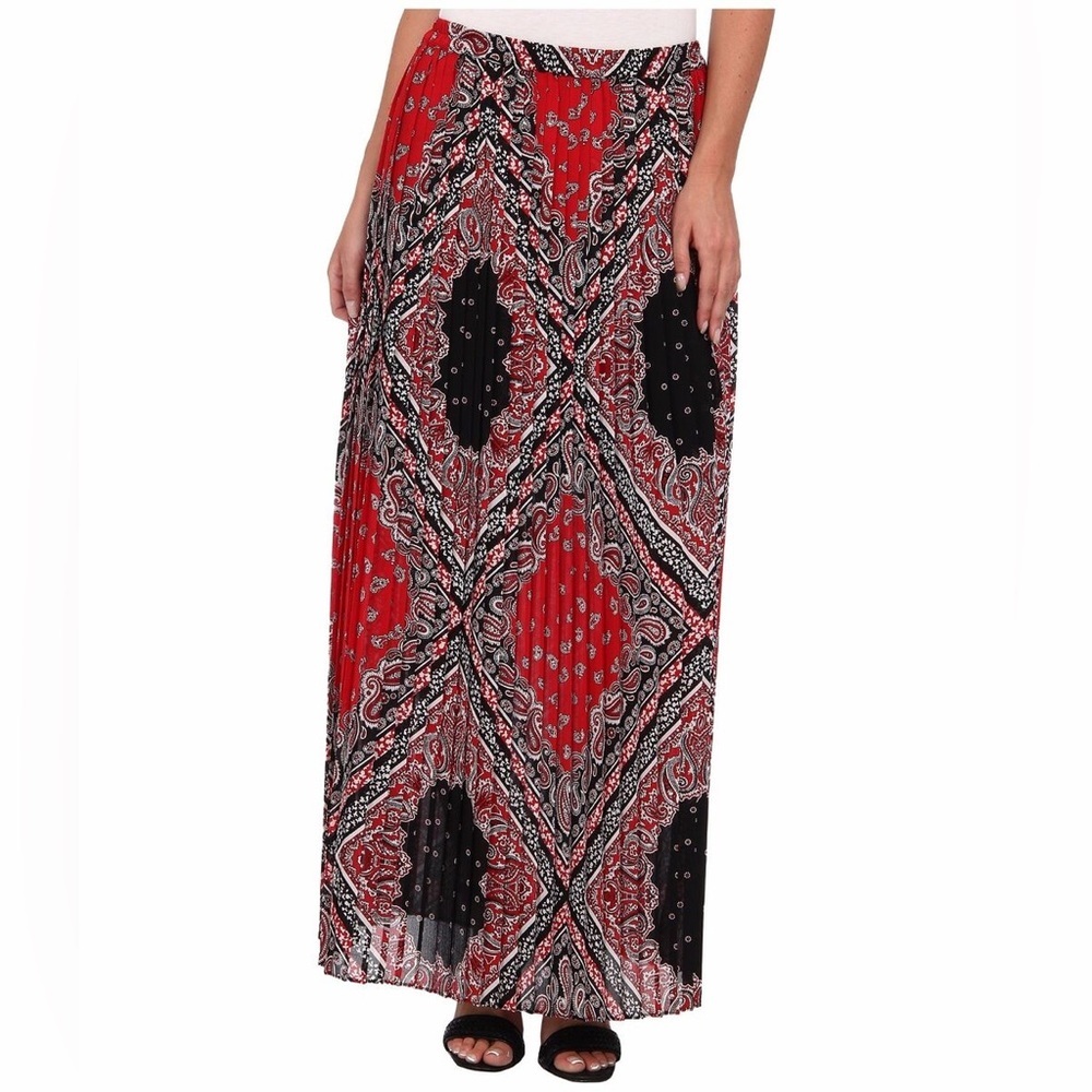 MICHAEL KORS Red & Black Bandana Print Crepe Maxi Skirt Red Size Small